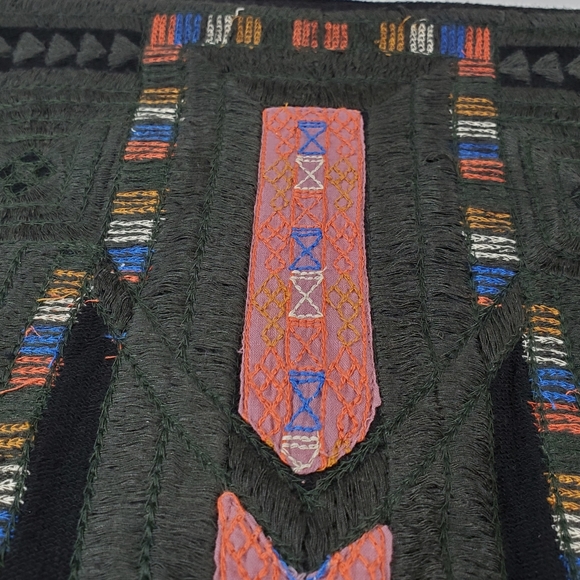 Free People Womens Black Green Tribal Cheer Embroidered Boho Mini Skirt Size S - Picture 4 of 5